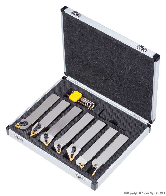 Indexable 7 Piece Nickel Plated Negative Rake Lathe Tool Set - 25mm